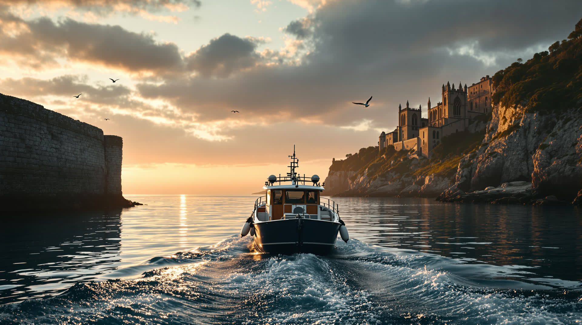 SeaSpray leaving Whitby harbour at dawn
