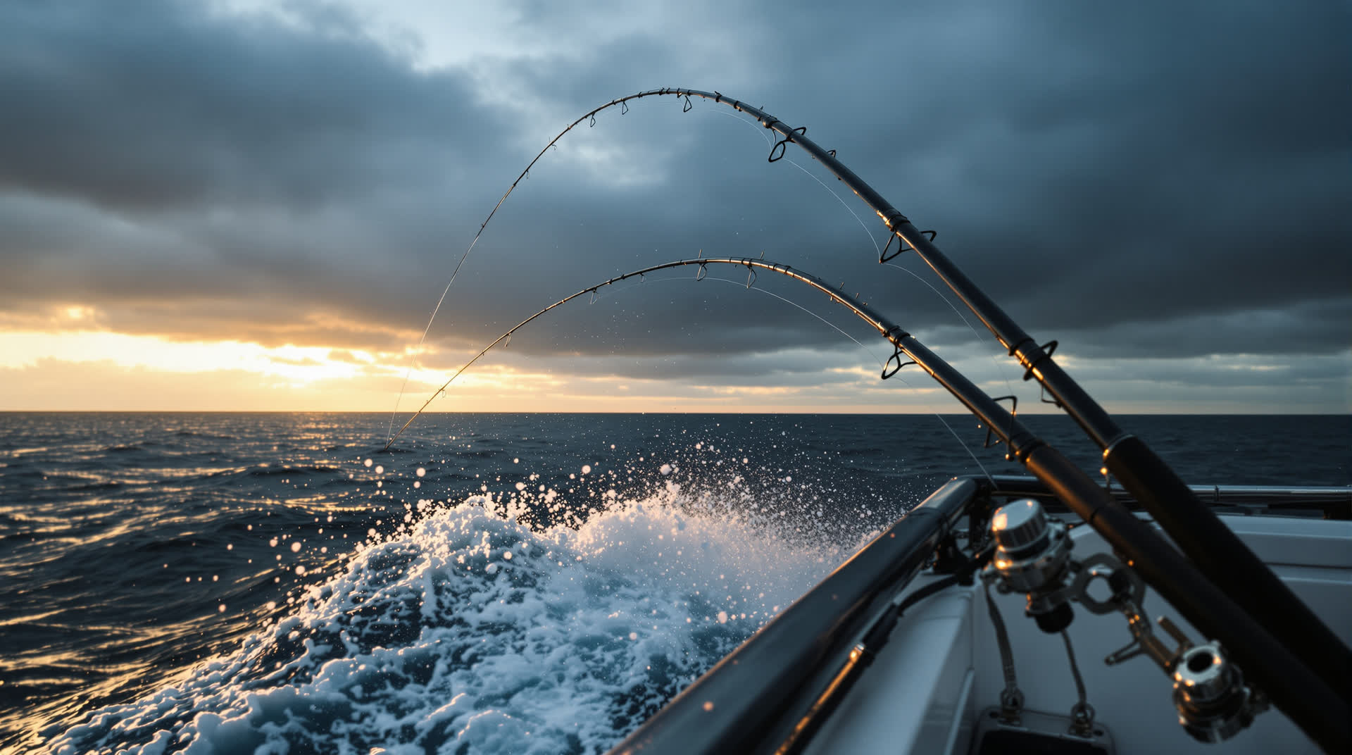 Rods bent over the rail on a full-day wreck trip